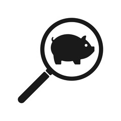 Pig icon in a magnifying glass. Vector illustration