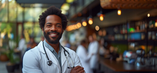 Naklejka premium Smiling doctor standing in hospital