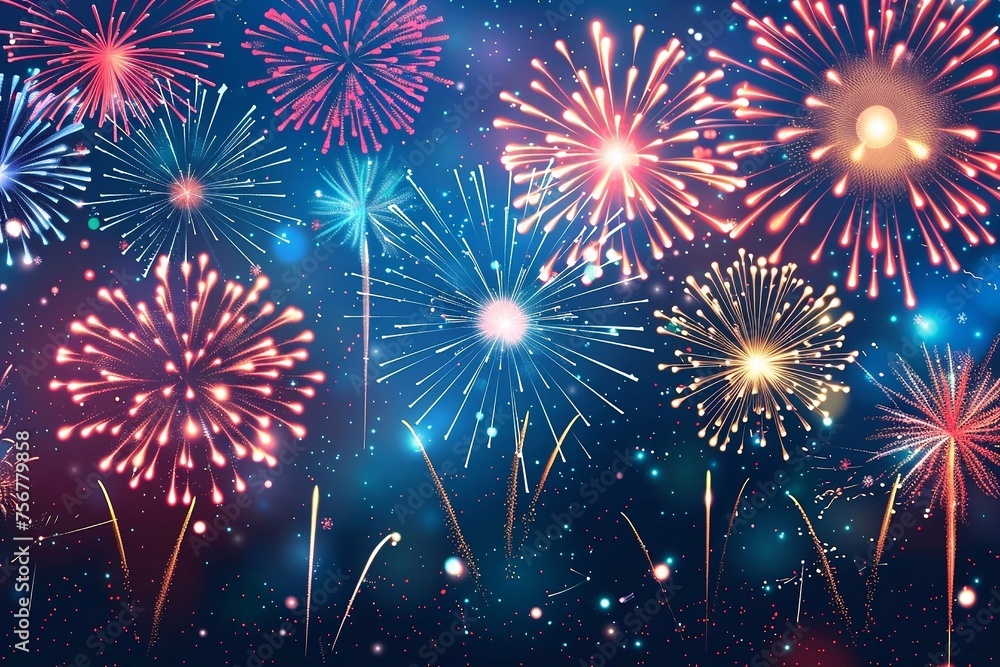Poster fireworks background. colorful fireworks background with space for text.