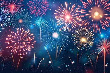 Naklejka premium Fireworks background. Colorful fireworks background with space for text.