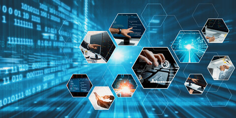 Computer programming, coding and AI artificial intelligence software development engaged by skilled...