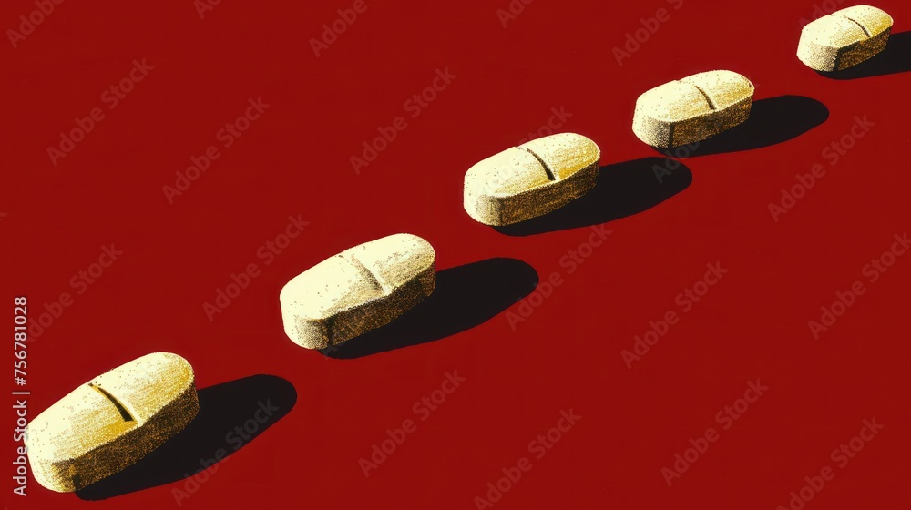 Poster a group of three rocks sitting on top of a red floor next to each other on top of a red surface.