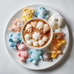 Playful Coffee Art with Colorful Sweet Bears