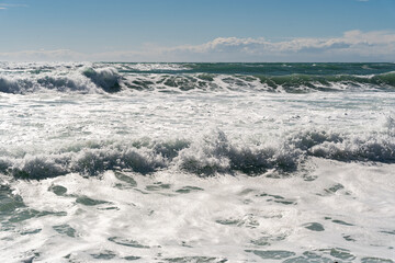 Splashes and foam of sea waves 