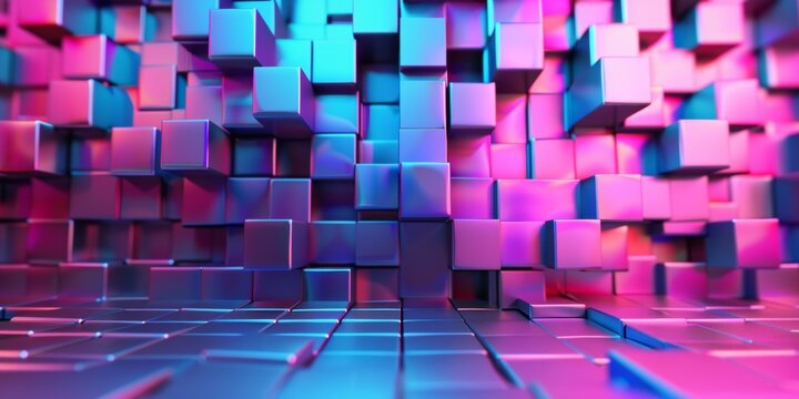 A wall of colorful cubes in a room - stock background.
