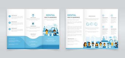 Trifold brochure, pamphlet or triptych leaflet template ideal for raising awareness of dental conditions and the importance of good oral hygiene