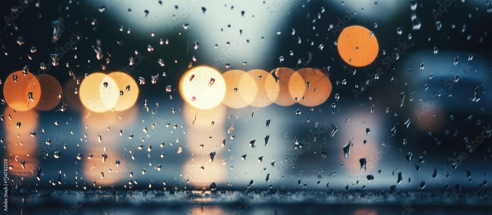 Aufkleber a detailed closeup of a window reveals rain drops creating circular patterns on the glass. the liqui