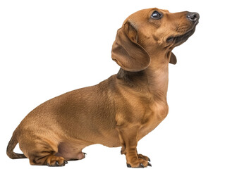 dachshund looking up, closeup sideview portrait isolated on transparent background