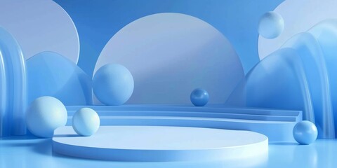 A blue and white background with a blue sphere in the center - stock background.