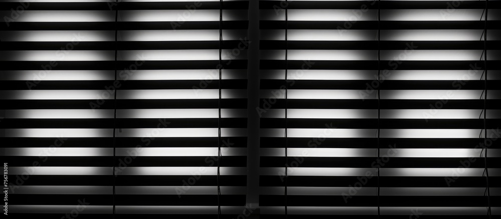 Aufkleber a monochrome image showcasing a symmetrical arrangement of blinds on a window, creating a striking p