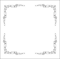 Elegant black and white ornamental frame, decorative border, corners for greeting cards, banners, business cards, invitations, menus. Isolated vector illustration.	
