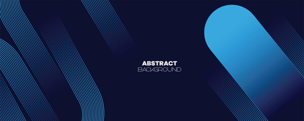 Abstract Dark Blue Waving circles lines Technology Banner Background. Modern Navy Blue gradient with glowing lines shiny geometric diagonal shape for brochure, cover, poster, banner, website, header