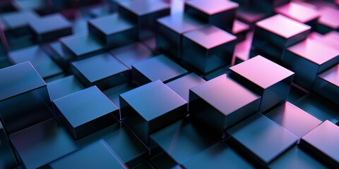 A close up of a bunch of cubes in a blue and purple color scheme - stock background. - obrazy, fototapety, plakaty