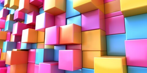 A colorful wall made of blocks in various colors - stock background.