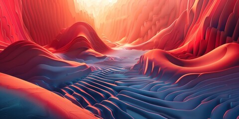 Fototapeta premium A computer generated image of a desert landscape with a river running through it - stock background.