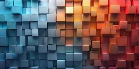 A colorful wall made of blocks with a blue and orange section - stock background.