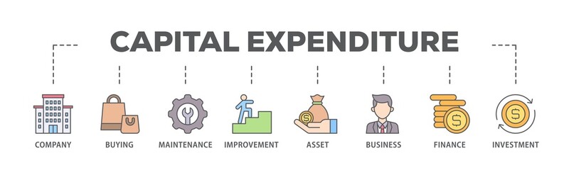 Capital expenditure banner web icon illustration concept with icon of company, buying, maintenance, improvement, asset, business, finance, investment icon live stroke and easy to edit 
