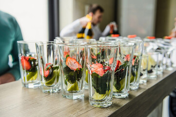 Close up cocktail bar table on a wedding reception