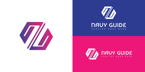 Abstract initial letter NG or GN in blue and pink color isolated in white background. NG or GN letter icon hexagon shape logo applied for a marketing agency company logo design inspiration template