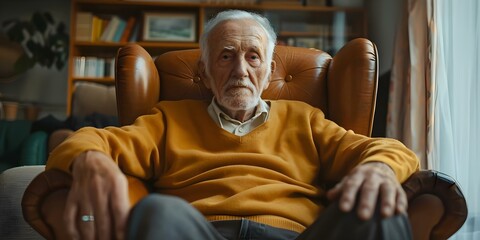Fototapeta na wymiar Reflective Elderly Man Contemplates in His Silent Abode. Concept Reflection, Elderly, Contemplation, Silent Abode, Man