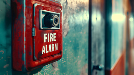 Red fire alarm box on the wall in case of emergency danger, to alert the security for evacuation and protection