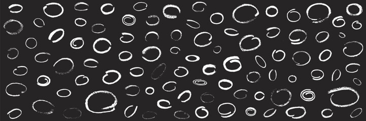 Brush stroke ovals highlight set. Hand draw vector stock illustration isolated on black chalkboard background for textured underline text in presentation, design massage, frame.