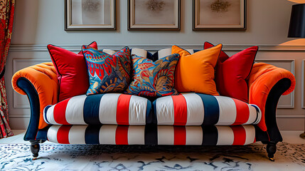 A vintage sofa with bold colors. Decoration