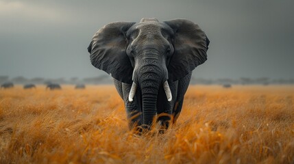 An elephant stands tall in the vast expanse of the savannah, its majestic silhouette against the horizon symbolizing the enduring beauty and resilience of African wildlife