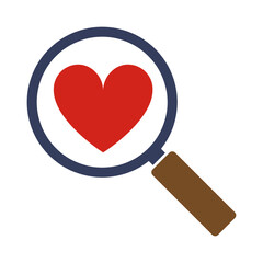 Magnifying glass icon with heart, illustration