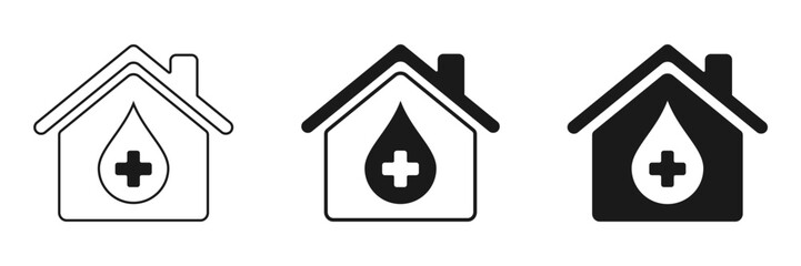 Set of house icons with a cross. Medical logo, illustration