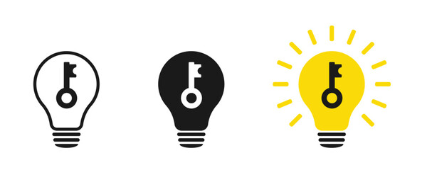 Light bulb with key. Set of illustrations