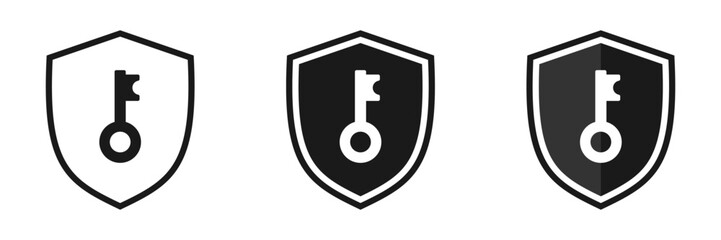 Set of shield icons with key. Vector illustration