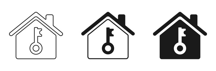 Set of house icons with key. Vector illustration