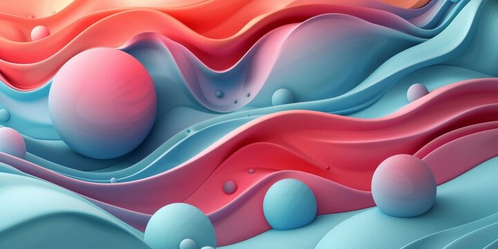 A colorful, abstract painting of a wave with many small, colorful spheres - stock background.