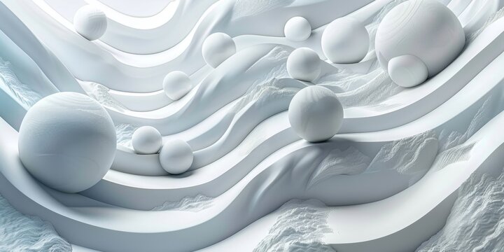 A white background with a wave of snow and a bunch of white balls - stock background.