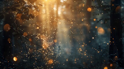 A captivating image capturing the burst of light among trees and the sparkle of bokeh lights in an abstract composition.