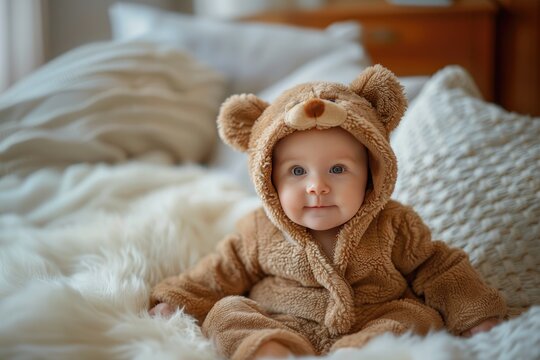 Cute Baby Dressed as a Bear with Space for Copy