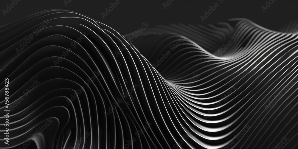 Poster a black and white image of a wave with a lot of lines - stock background.