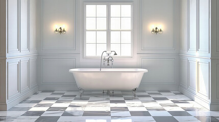 Fototapeta na wymiar Contemporary Bathroom Design with Stylish Bathtub, Clean Decor, and Modern Fixtures