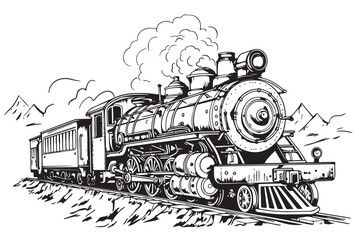 Steam locomotive vintage ,hand drawn sketch in doodle style illustration © BigJoy