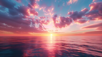 A vibrant sunset over a calm ocean, with the sky ablaze in a riot of color and light.