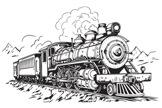 Steam locomotive vintage ,hand drawn sketch in doodle style illustration