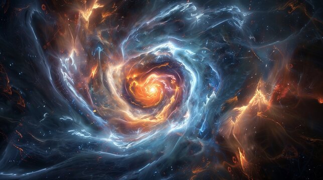 A swirling vortex of energy, with tendrils of light reaching outwards in all directions.