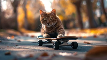 Foto op Canvas Cat Skateboarding Adorable Housecat Pet Action Sports Meme © Suite Green Media