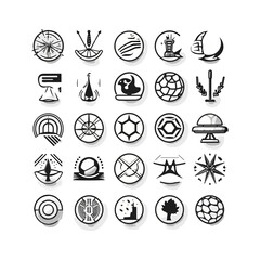 a black and white icon set for sport, emblem set, line art, icon set