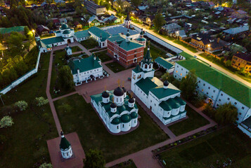 Fototapeta na wymiar Evening view from drones of Spaso-Preobrazhensky monastery in Murom
