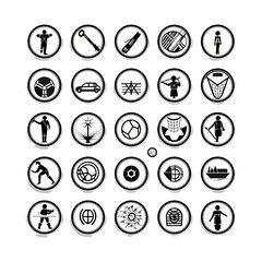 a black and white icon set for sport, emblem set, line art, icon set