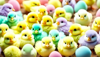Cute pastel colored baby chicks for spring or Easter.