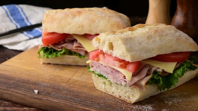 submarine sandwich with turkey and black forest ham