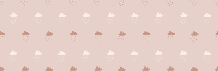 Cute cartoon Bohemian nursery pattern. Boho vector print for wall decor in childrens bedroom. Seamless pattern with cartoon cloud